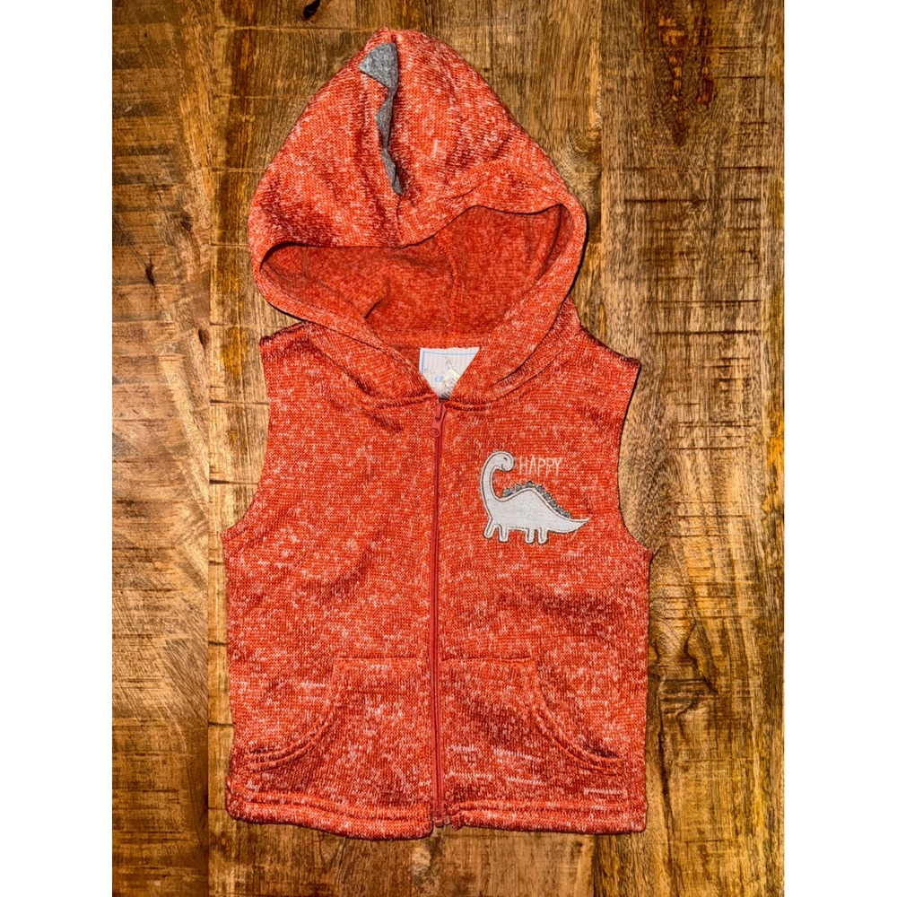 Duck Duck Goose Boys Orange Marl Knit Dinosaur Hooded Vest 18M D81923